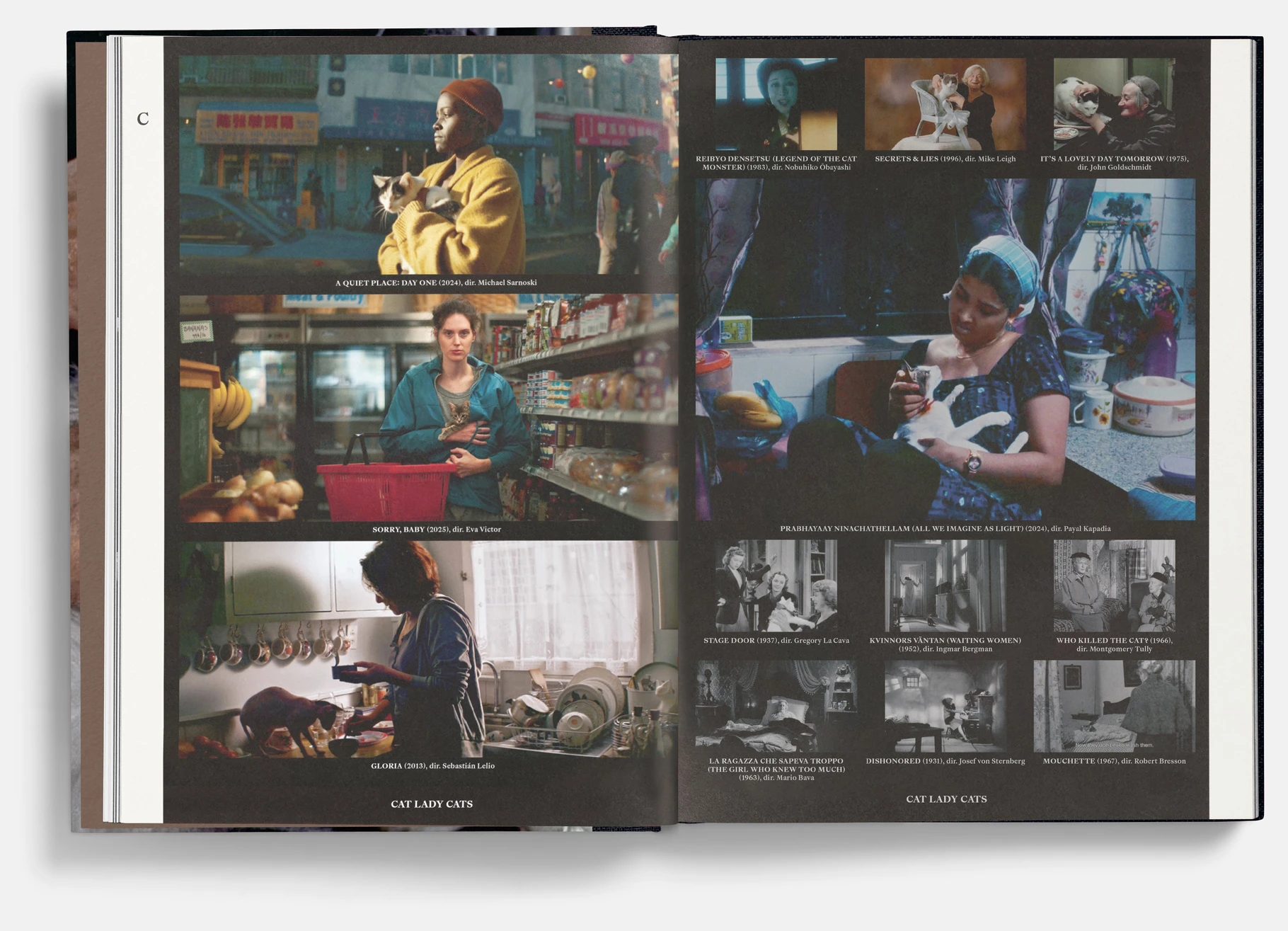 A second interior spread grouping cats by on-screen archetype