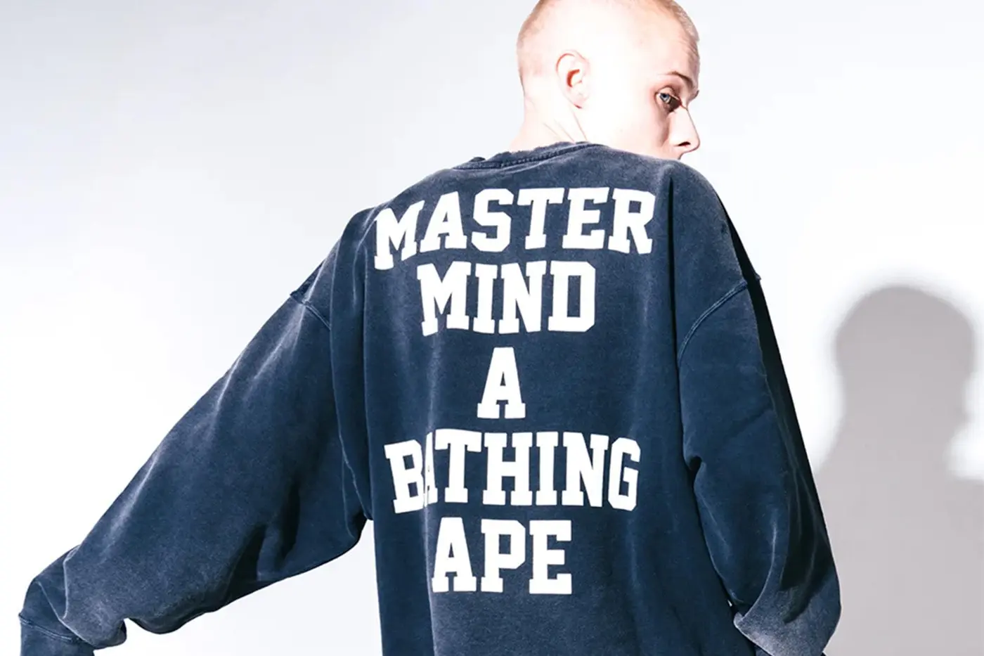 Denim jacket and knitwear from the 19th BAPE and mastermind JAPAN collaboration collection