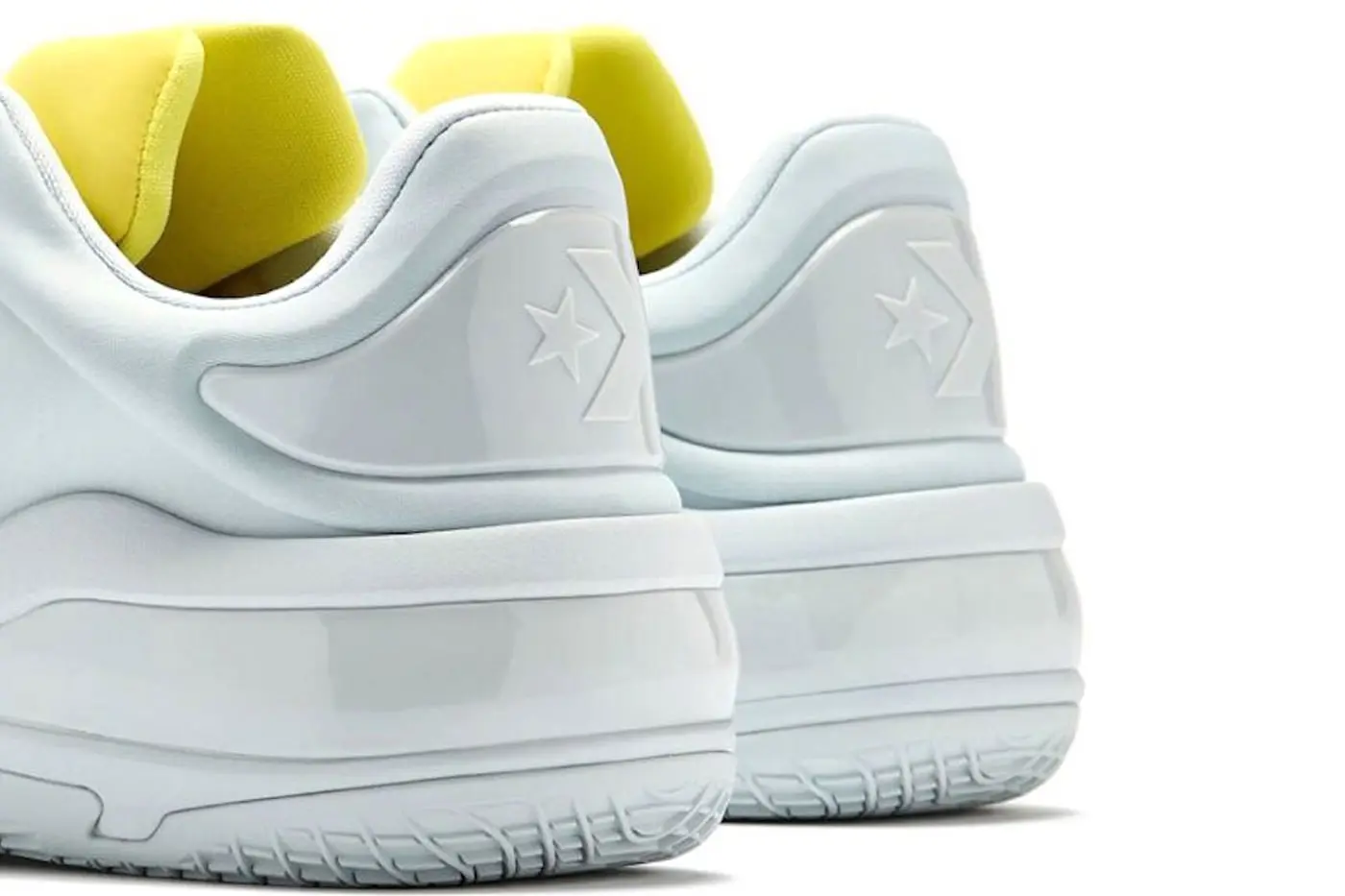 Top-down view of the Converse SHAI 001 in Ghosted showing the full white and yellow colorway