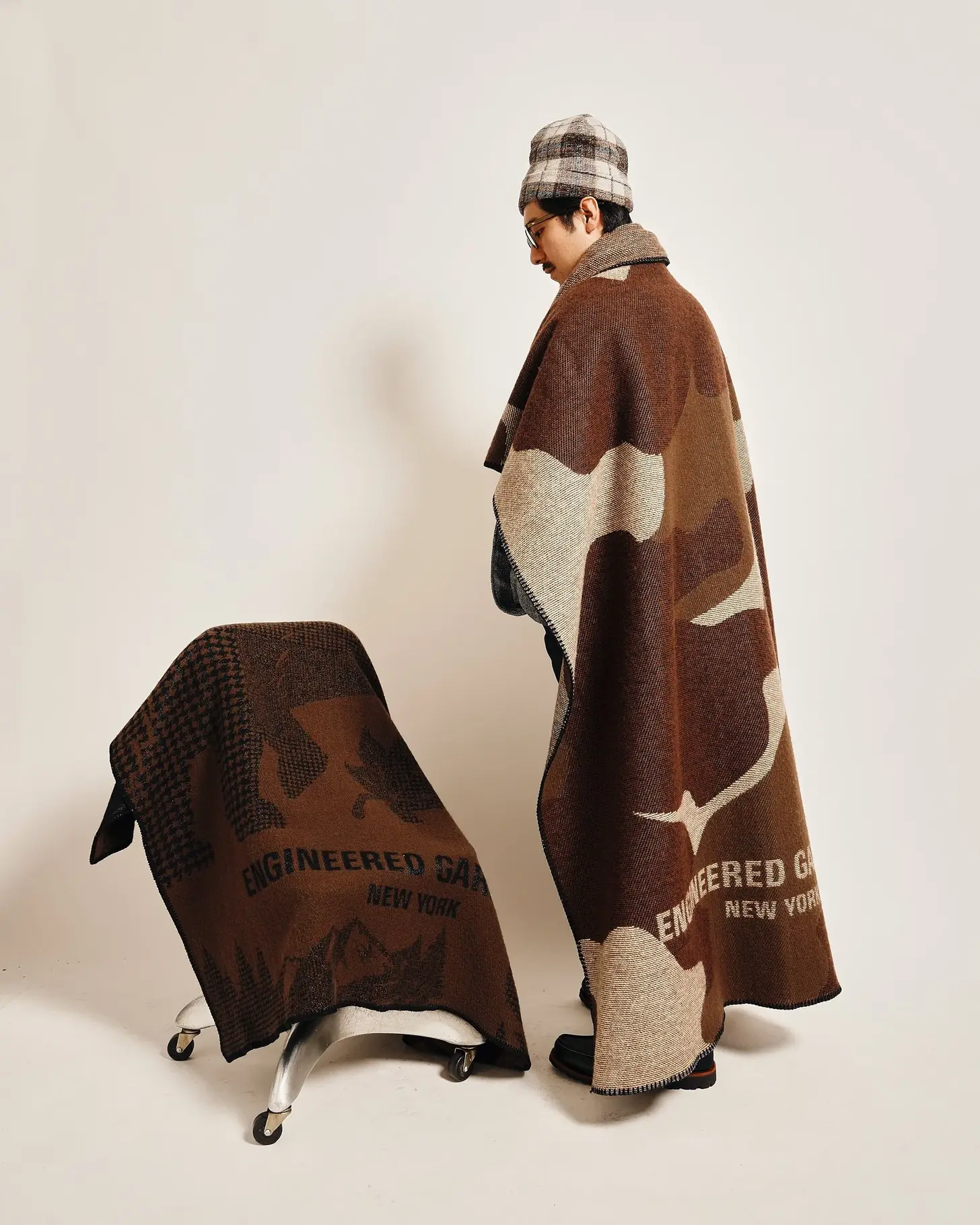 Detail shot of the Faribault Mill wool weave used in the Engineered Garments throw blanket