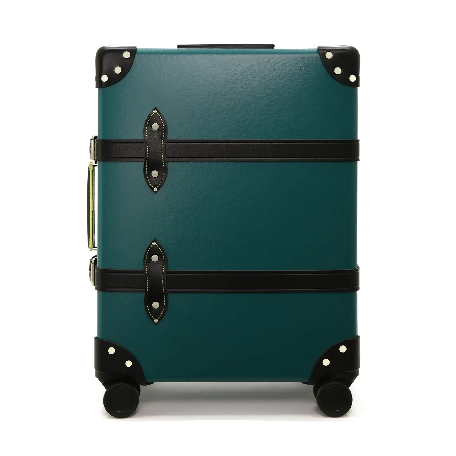 Black Vulcanised Fibreboard carry-on case with Aston Martin Green trim and nickel hardware