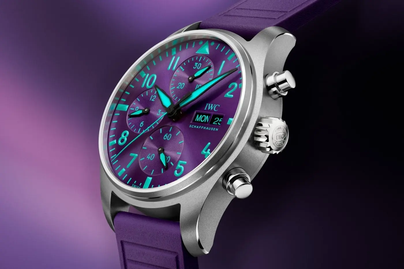 Close crop of the subdial showing the thin Petronas green line detail