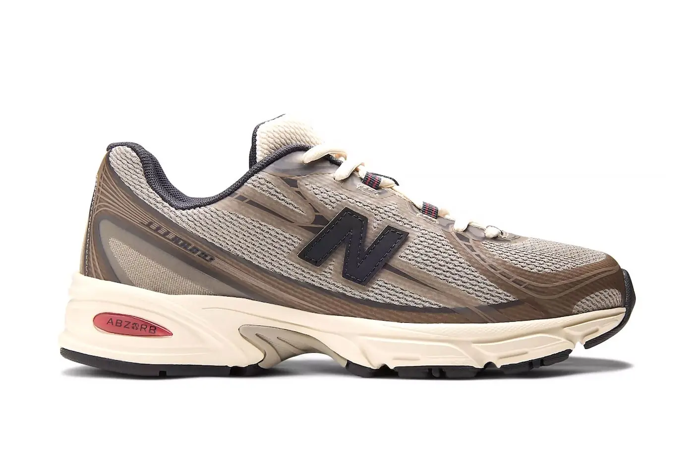 JJJJound x New Balance 740N Stoneware sneaker in light beige mesh with brown overlays and charcoal N logo