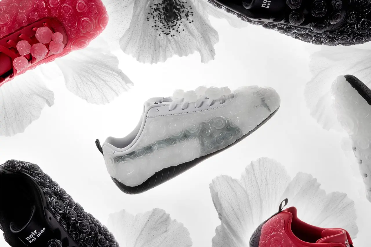 White colorway of the Noir Kei Ninomiya x PUMA Speedcat with floral overlay