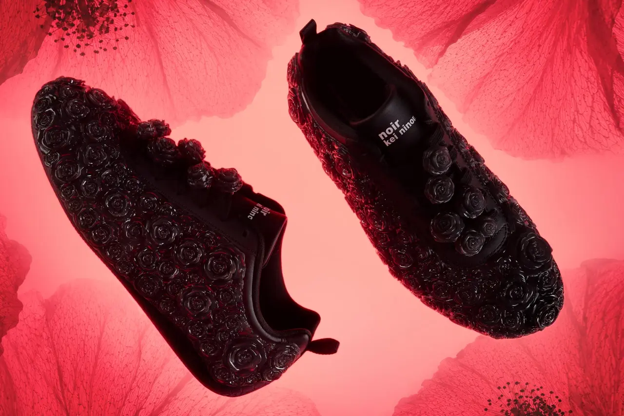 PUMA Speedcat sneaker with translucent rose appliques stacked across the toe box
