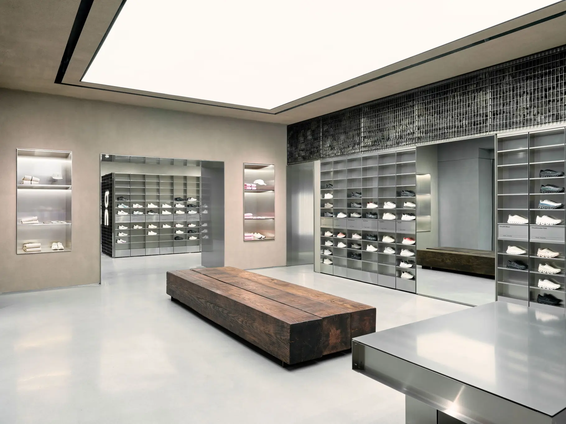 A second interior view of On's NorthPark Center store, showing a different section of the retail floor