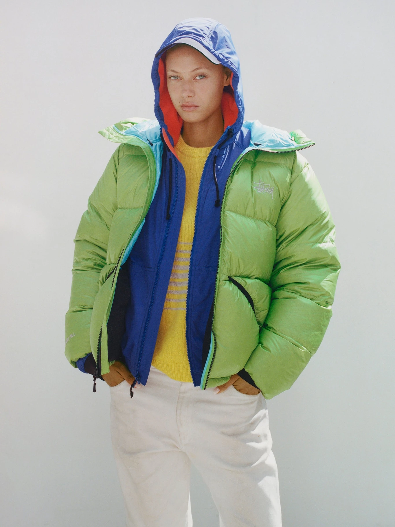 Heavyweight fleece, beanie, and chore jacket from Stüssy's Holiday '26 Delivery One laid flat against a plain backdrop