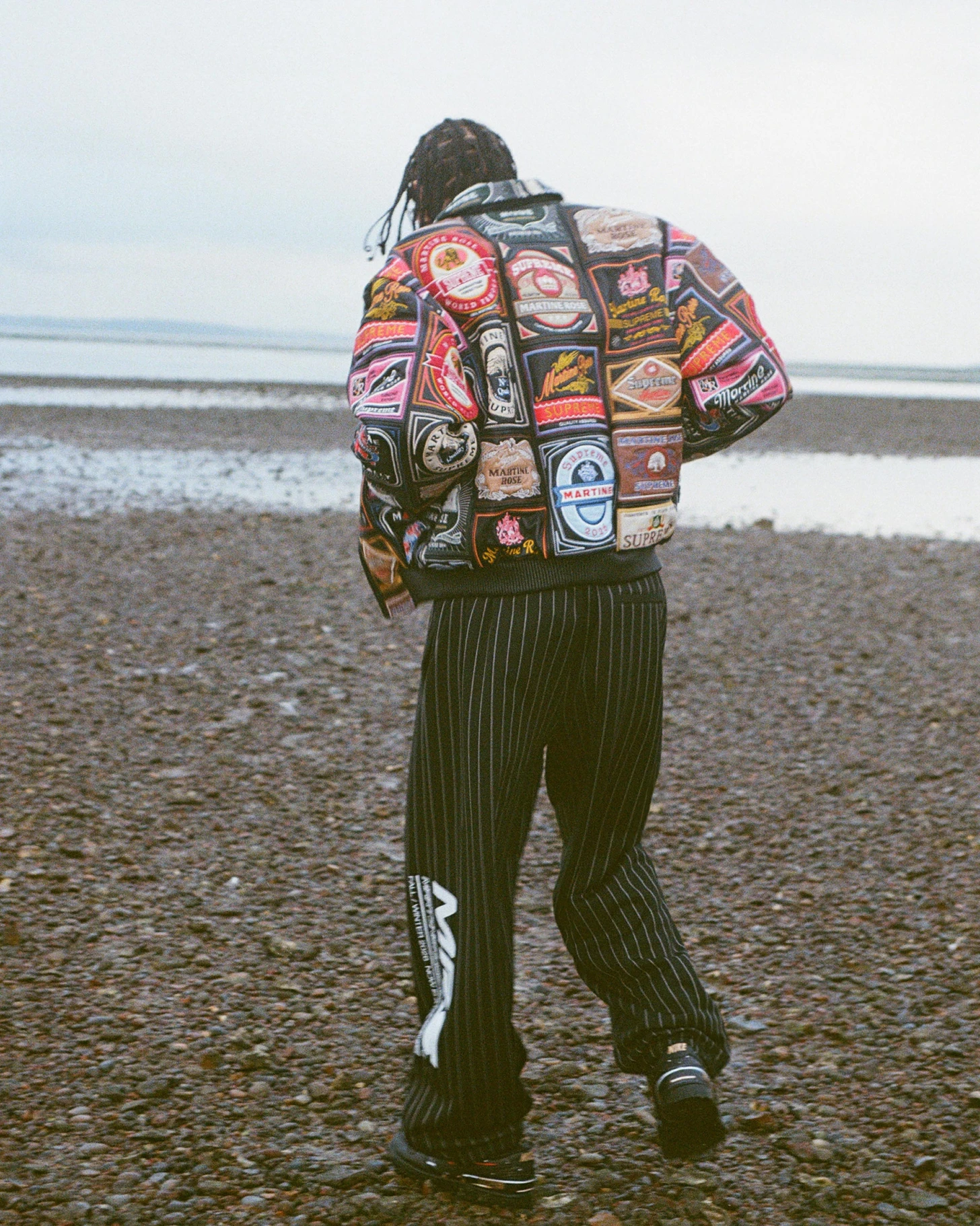 Model wearing the shearling coat from the Supreme and Martine Rose Fall 2026 collection